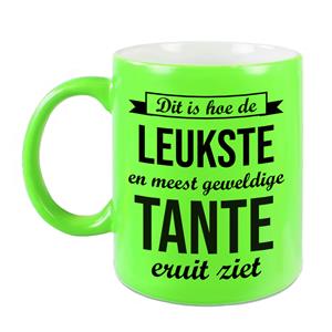 Bellatio Leukste en meest geweldige tante cadeau koffiemok / theebeker neon groen 330 ml -