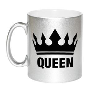 Bellatio Cadeau Queen mok/ beker zilver met zwarte bedrukking 300 ml -