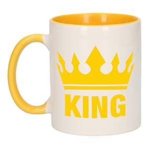 Bellatio Cadeau King mok/ beker geel wit 300 ml -