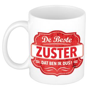 Bellatio De beste zuster dat ben ik cadeau mok / beker wit met rood embleem 300 ml -