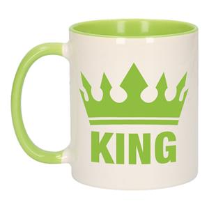 Bellatio Cadeau King mok/ beker groen wit 300 ml -