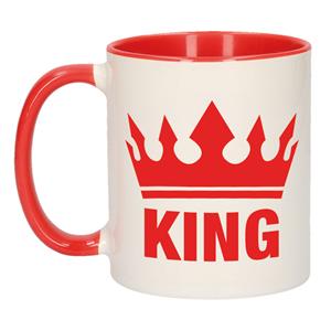 Bellatio Cadeau King mok/ beker rood wit 300 ml -