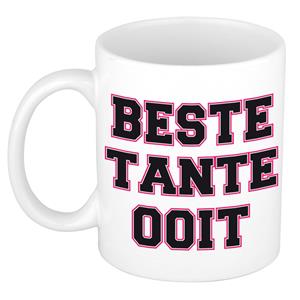 Bellatio Beste tante ooit kado mok / beker wit met roze hartjes - verjaardagscadeau -