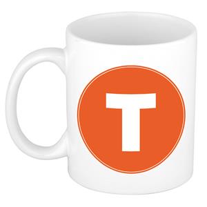 Bellatio Mok / beker met de letter T oranje bedrukking voor het maken van een naam / woord of team -