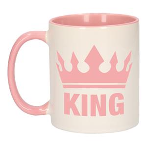 Bellatio Cadeau King mok/ beker roze wit 300 ml -