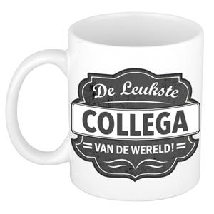 Bellatio De leukste collega van de wereld cadeau mok / beker wit met grijs embleem 300 ml -