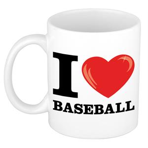 Bellatio I Love Baseball / honkbal cadeau mok / beker wit met hartje 300 ml -