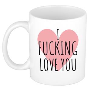 Bellatio I fucking love you cadeau mok / beker wit met hartje voor Valentijnsdag 300 ml -