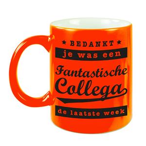 Bellatio Collega cadeau mok / beker neon oranje een fantastische collega laatste week afscheid/pensioen kado -