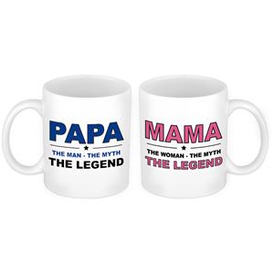 Bellatio Papa en mama the legend mok - Cadeau beker set voor Papa en Mama -