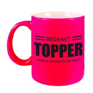 Bellatio Collega cadeau mok / beker neon roze bedankt topper voor je fantastische inzet afscheid/pensioen -