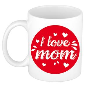 Bellatio I love mom/ mama cadeau mok / beker wit cirkel met hartjes 300 ml -