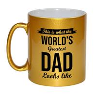 Bellatio Gouden Worlds Greatest Dad cadeau koffiemok / theebeker 330 ml -