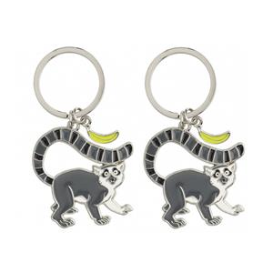 Nature Plush Planet 2x stuks metalen ringstaartmaki apen sleutelhanger 5 cm -