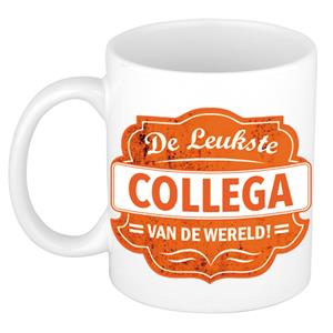 Bellatio De leukste collega van de wereld cadeau mok / beker wit met oranje embleem 300 ml -