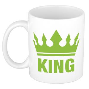 Bellatio Cadeau King mok/ beker wit met groene bedrukking 300 ml -