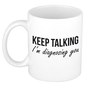 Bellatio Keep talking diagnosing kado mok / beker wit - Psychologie geslaagd / afstudeer cadeau -