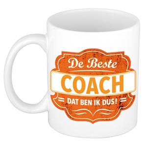 Bellatio De beste coach dat ben ik cadeau mok / beker wit met oranje embleem 300 ml -