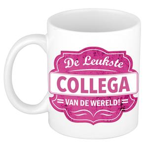 Bellatio De leukste collega van de wereld cadeau mok / beker wit met roze embleem 300 ml -