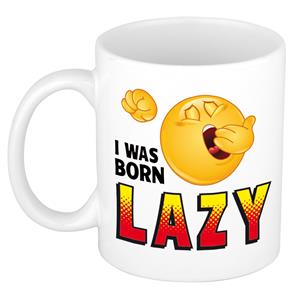 Bellatio I was born lazy collega mok / beker wit 300 ml -