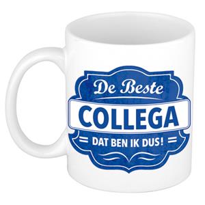 Bellatio De beste collega dat ben ik dus cadeau mok / beker wit met blauw embleem 300 ml -