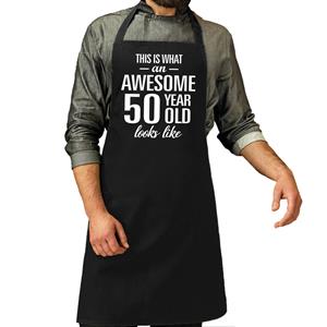 Bellatio Awesome 50 year / 50 jaar cadeau bbq / keuken schort zwart heren -