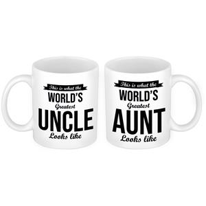 Bellatio Worlds greatest Aunt en Uncle mok - Cadeau beker set voor Oom en Tante -