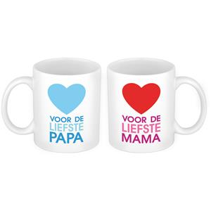 Bellatio Hartje voor de liefst mama en papa mok - Cadeau beker set voor Papa en Mama -