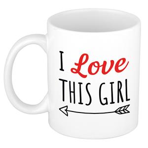 Bellatio I love this girl cadeau mok / beker wit voor Valentijnsdag 300 ml -