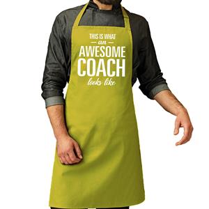 Bellatio Awesome coach cadeau bbq/keuken schort lime groen heren -