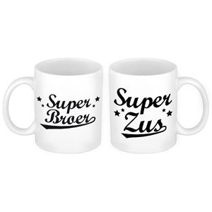 Bellatio Super broer en zus mok - Cadeau beker set voor Broer en Zus -