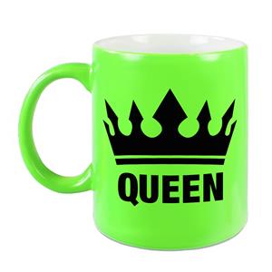 Bellatio Cadeau Queen mok/ beker fluor neon groen met zwarte bedrukking 300 ml -