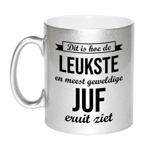 Bellatio Zilveren leukste en meest geweldige juf cadeau koffiemok / theebeker 330 ml -