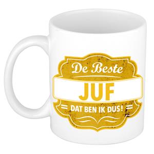 Bellatio De beste juf cadeau koffiemok / theebeker geel embleem 300 ml -