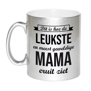 Bellatio Zilveren leukste en meest geweldige mama cadeau koffiemok / theebeker 330 ml -