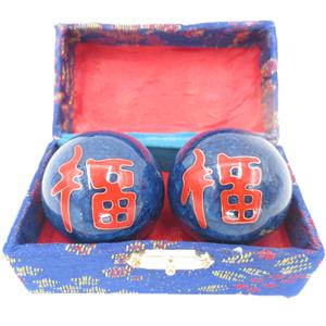 Set van 2 stuks Chinese Meridiaankogels metaal kleur blauw 4.5 cm -