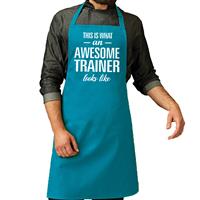Bellatio Awesome trainer cadeau bbq/keuken schort turquoise blauw heren -