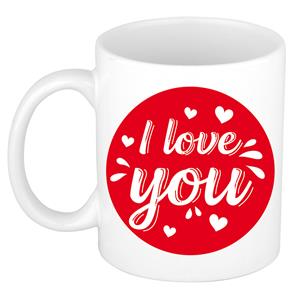 Bellatio I love you cadeau mok / beker wit cirkel met hartjes 300 ml -