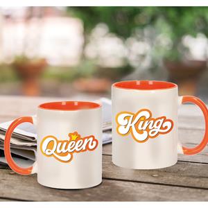 Bellatio King and queen cadeau mok / beker wit en oranje -