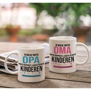 Bellatio Trotse Opa en Oma mok van de grappigste en leukste kinderen - Cadeau beker set voor Opa en Oma -