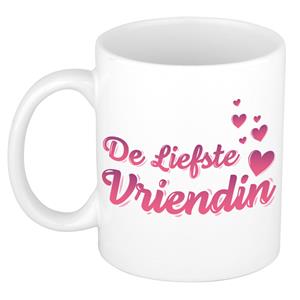 Bellatio De liefste vriendin kado mok / beker wit met roze hartjes - verjaardagscadeau -