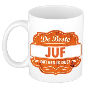 Bellatio De beste juf cadeau koffiemok / theebeker oranje embleem 300 ml -