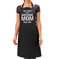 Bellatio Awesome mom cadeau bbq/keuken schort zwart dames -