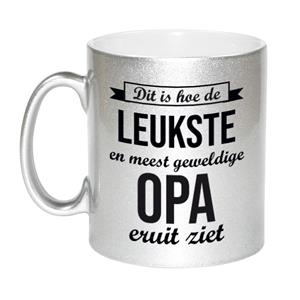 Bellatio Zilveren leukste en meest geweldige opa cadeau koffiemok / theebeker 330 ml -