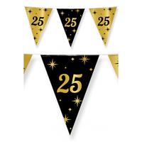 Paperdreams Leeftijd verjaardag feest vlaggetjes 25 jaar geworden zwart/goud 10 meter -