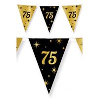 Paperdreams Leeftijd verjaardag feest vlaggetjes 75 jaar geworden zwart/goud 10 meter -