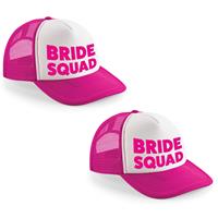 Bellatio 4x stuks roze fuchsia/ wit Bride Squad snapback cap/ truckers pet dames - Vrijgezellenfeest petjes -
