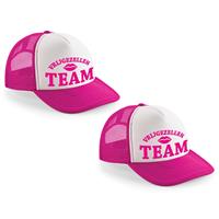 Bellatio 4x stuks roze fuchsia/ wit Vrijgezellen Team snapback cap/ truckers pet dames - Vrijgezellenfeest pe -