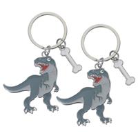 Nature Plush Planet 4x stuks metalen dinosaurus t-rex sleutelhanger 5 cm -