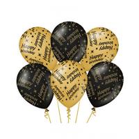 Trendoz 24x stuks leeftijd verjaardag feest ballonnen Happy Birthday thema geworden zwart/goud 30 cm -
